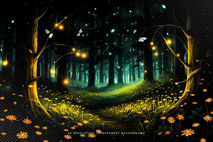 PSD 炎の花の土地 森のイラスト
