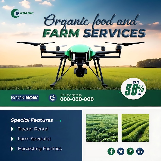 PSD landbouw tuin agrarische boerderij en landbouwdiensten sociale media post banner template ai gegenereerd