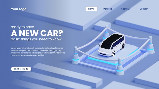 PSD landing page 3d car illustration