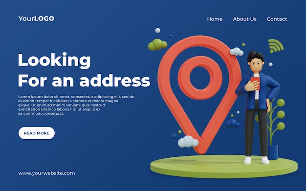 PSD landing page find address with maps home page uiux premium psd