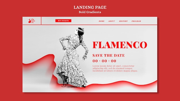 PSD pagina di destinazione per spettacolo di flamenco con ballerina