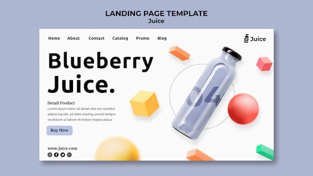 Landing page for fruit juice in glass bottle