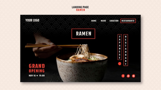 PSD pagina di destinazione per il ristorante giapponese di ramen