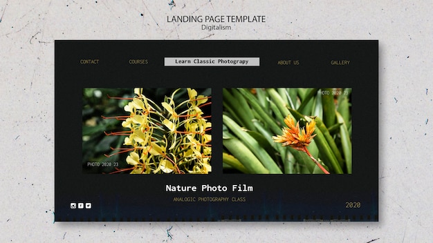 Modello di pellicola fotografica naturale della pagina di destinazione