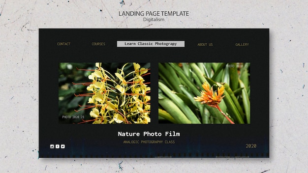 PSD Шаблон целевой страницы фотопленки о природе