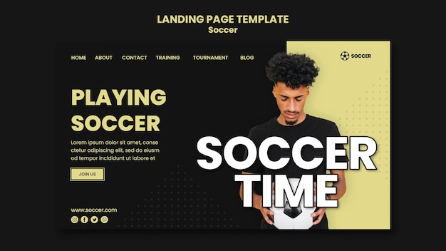 Landing page for soccer with male player