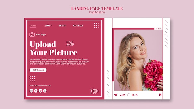 PSD landing page for social media photo uploading