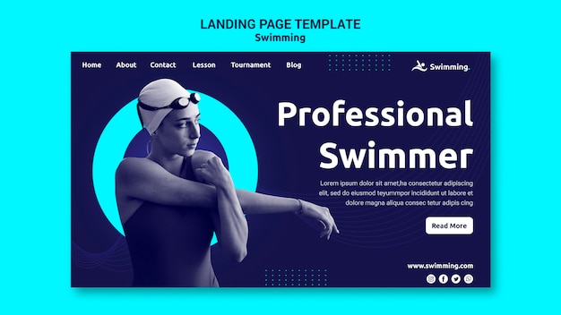 Landing page for swimming with female swimmer