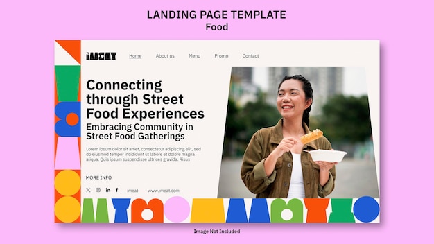 Landing page template asian woman food and travel pop color