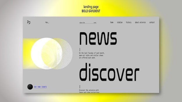 Landing page template in bold gradient with planet and science