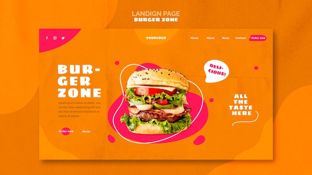 Landing page template for burger restaurant