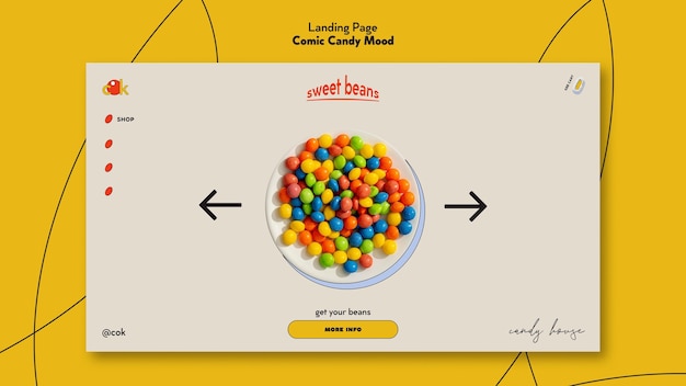 Landing page template for candies in comic style