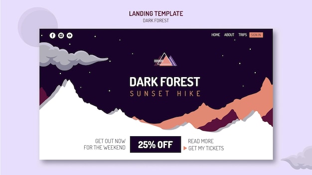 PSD landing page template for dark forest hiking