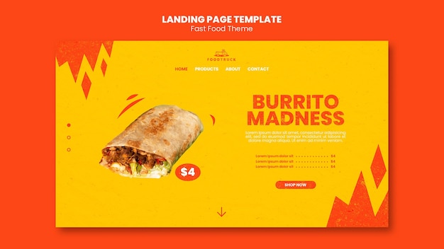 Landing page template for fast food restaurant