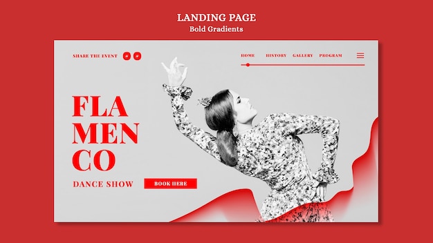 PSD landing page template for flamenco show with female dancer