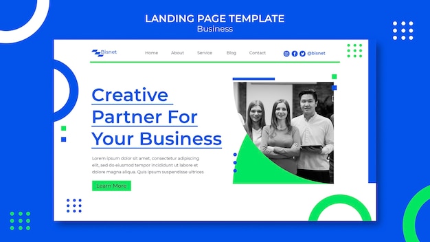 Landing page template for business solution with monochrome photo