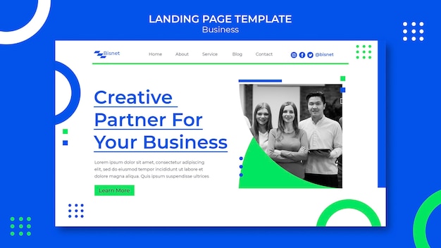 モノクロ写真を使用したビジネスソリューションのランディングページテンプレート
