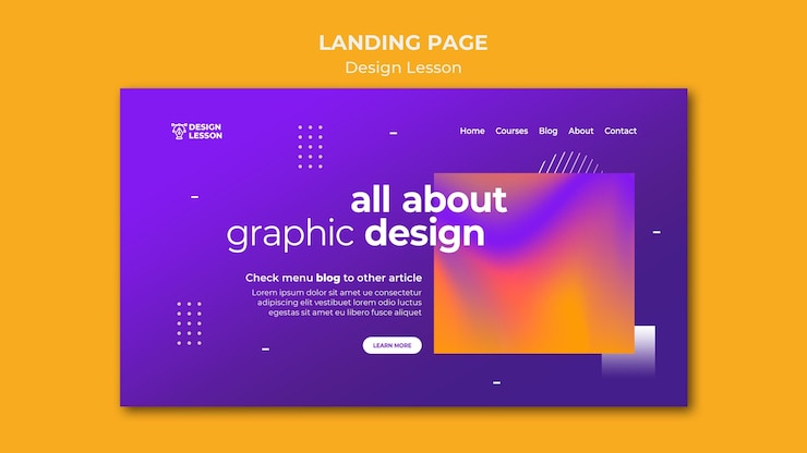 PSD landing page template for graphic design lessons