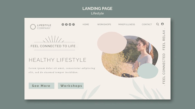 PSD 健康的なライフスタイル会社のランディングページテンプレート