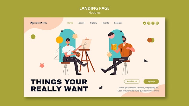 PSD 趣味や情熱のためのランディングページテンプレート