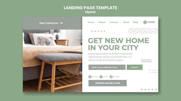 PSD 新しい家のインテリアデザインのランディングページテンプレート