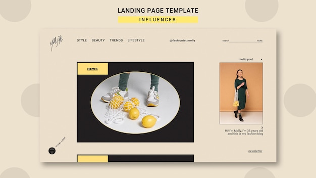 ソーシャルメディアファッションインフルエンサーのランディングページテンプレート