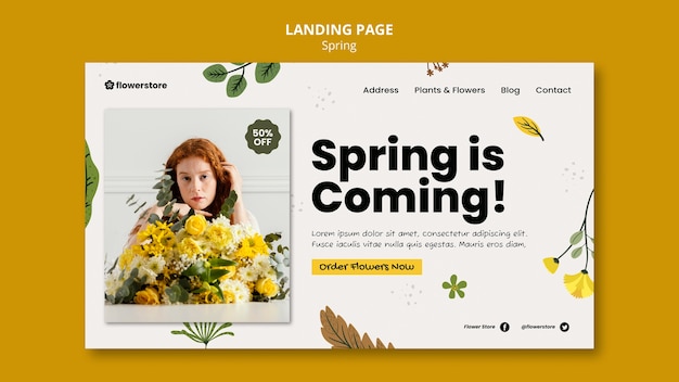 PSD 花と春のランディングページテンプレート