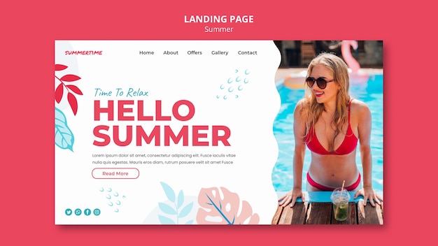 PSD プールで夏の楽しみのためのランディングページテンプレート