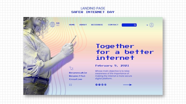 Landing page template for internet safer day awareness