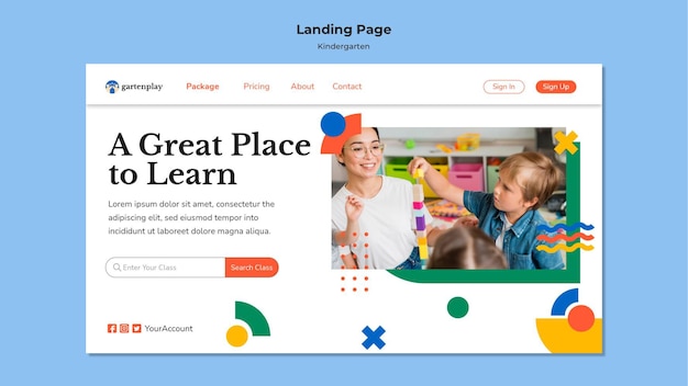 PSD landing page template for kindergarten with children
