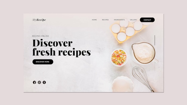 PSD landing page template for learning cooking recipes