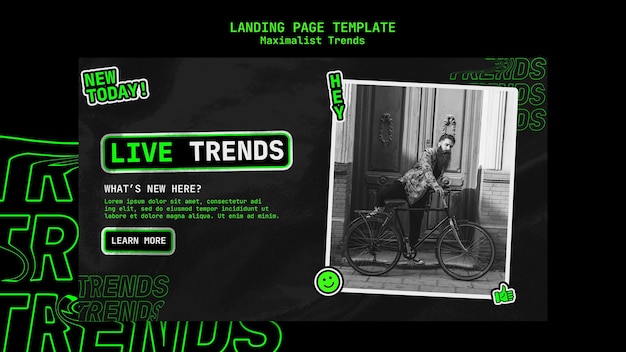 Landing page template for maximalist trend