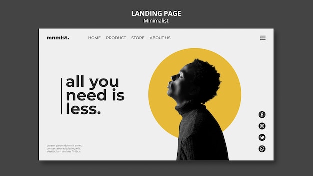 PSD landing page template in minimal style for art gallery with man