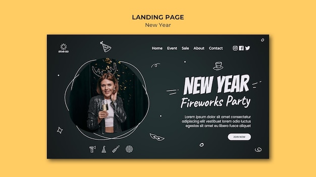 PSD landing page template for new years party