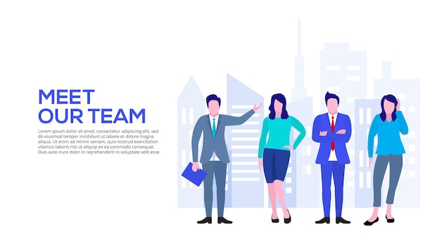 PSD landing page template of our business team flat illustration