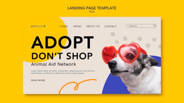 PSD modello di pagina di destinazione per l'adozione di animali domestici con cane