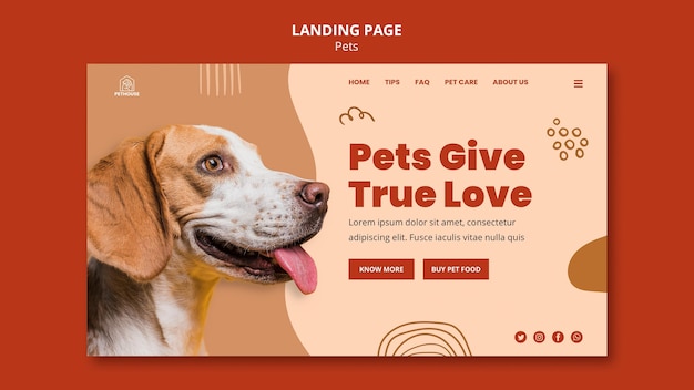 PSD landing page template for pets with cute dog