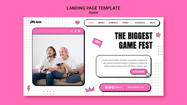 Landing page template for playing video games