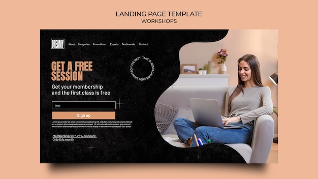 PSD landing page template for profession workshops and classes