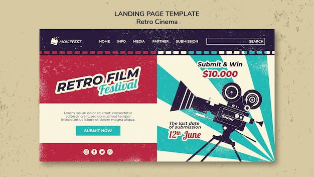 PSD landing page template for retro cinema