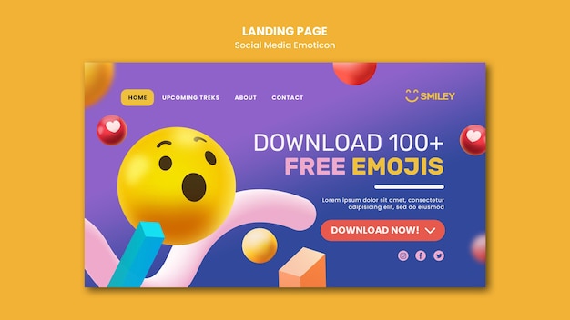 PSD landing page template for social media app emoticons