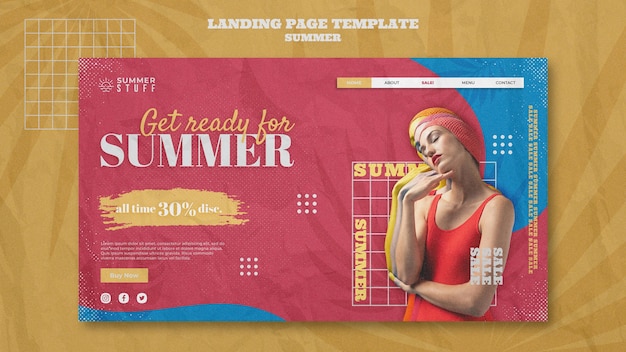 PSD landing page template for summer sale with woman