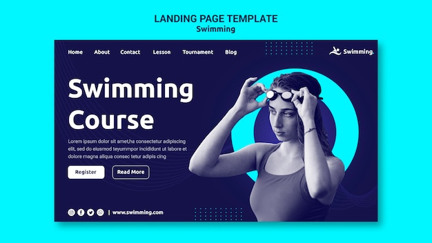 PSD landing page template for swimming with female swimmer