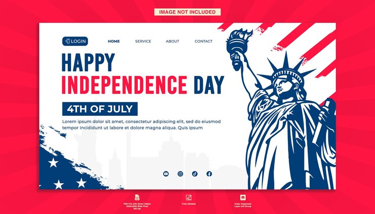 PSD ランディングページのテンプレート アメリカ合衆国独立記念日 背景
