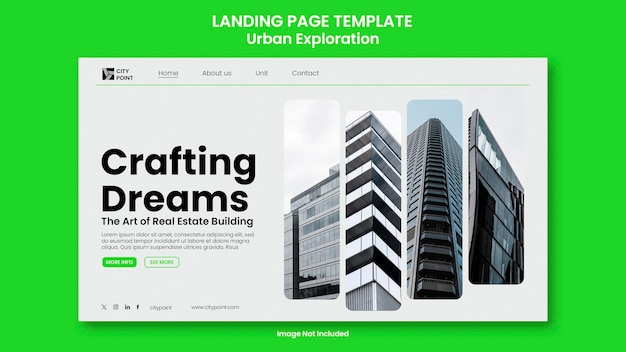 Landing page template urban exploration building and real estate city property minimalist design