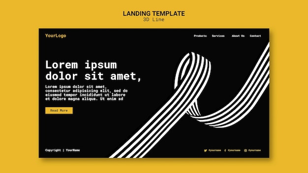 PSD landing page template with three-dimensional lines
