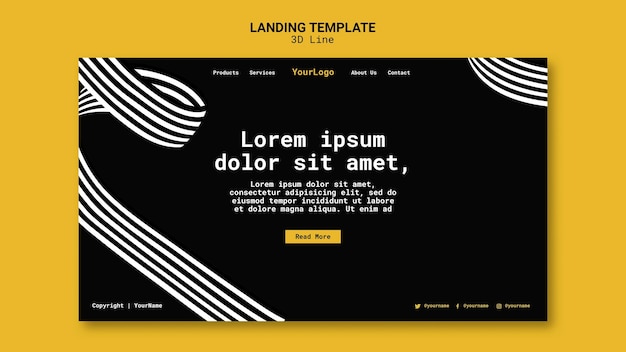 Landing page template with three-dimensional lines