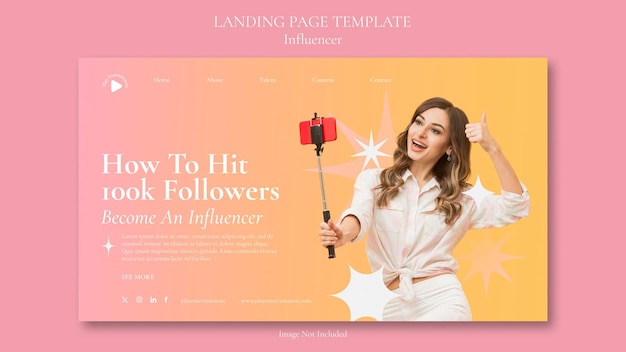 Landing page template woman influencer gradient warm color