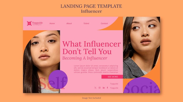 PSD landing page template woman influencer pop color