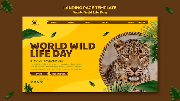 PSD landing page template for world wildlife day with animal